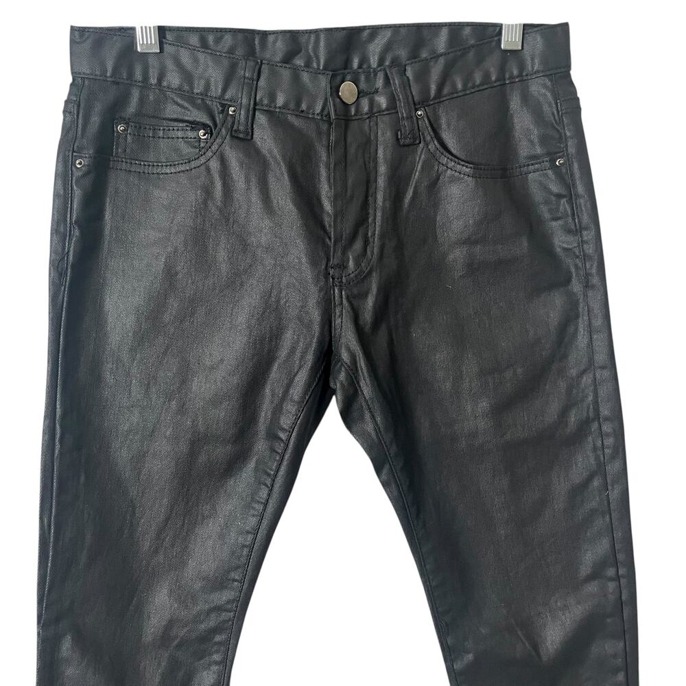 MNML M5 Coated Skinny Jeans Black 29 Waxed Finish Zip Ankle Stretch Streetwear - Picture 5 of 13